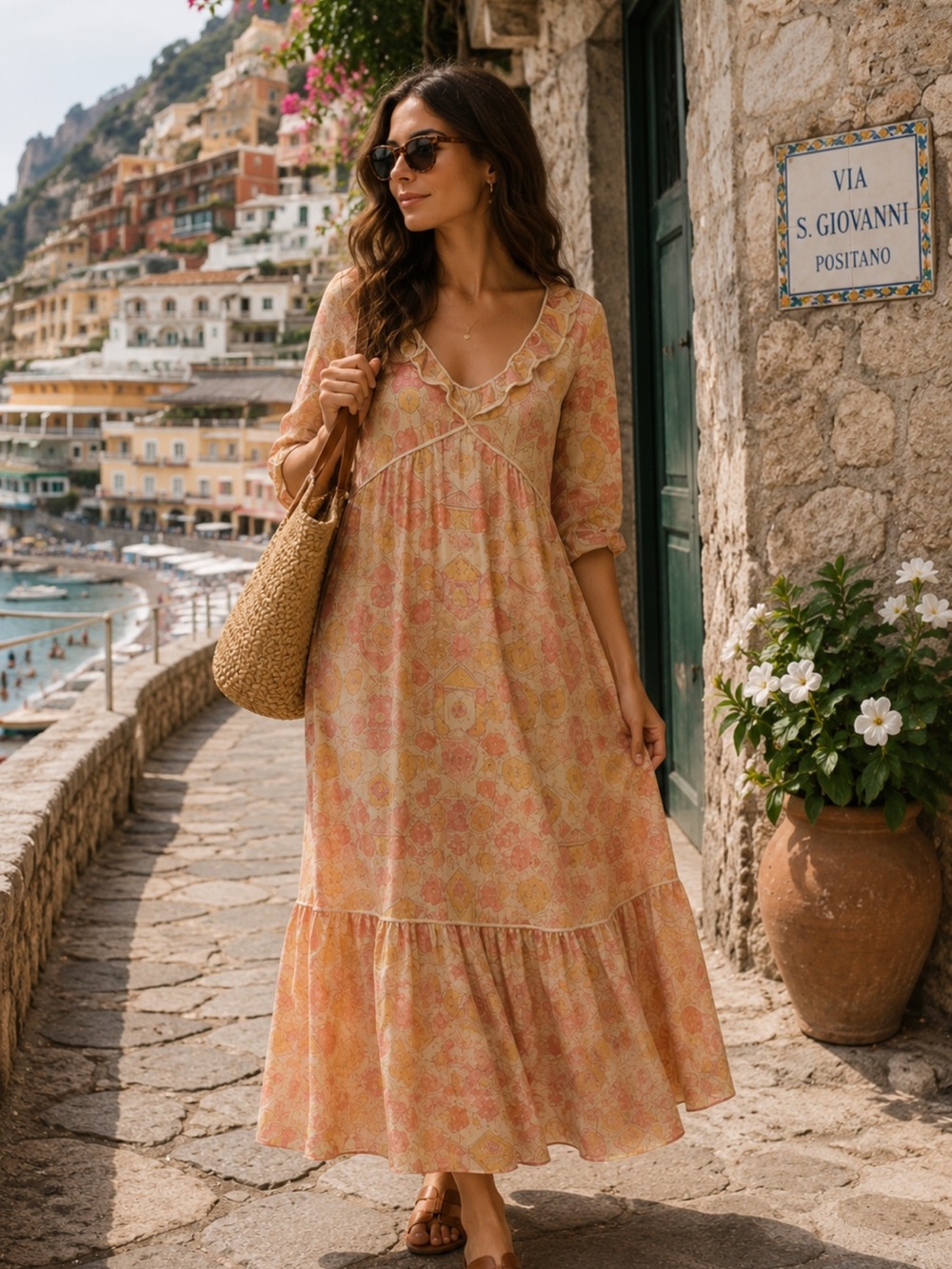 NWT FREE PEOPLE Carmella Ruffle Maxi Dress Tea Combo Medium
